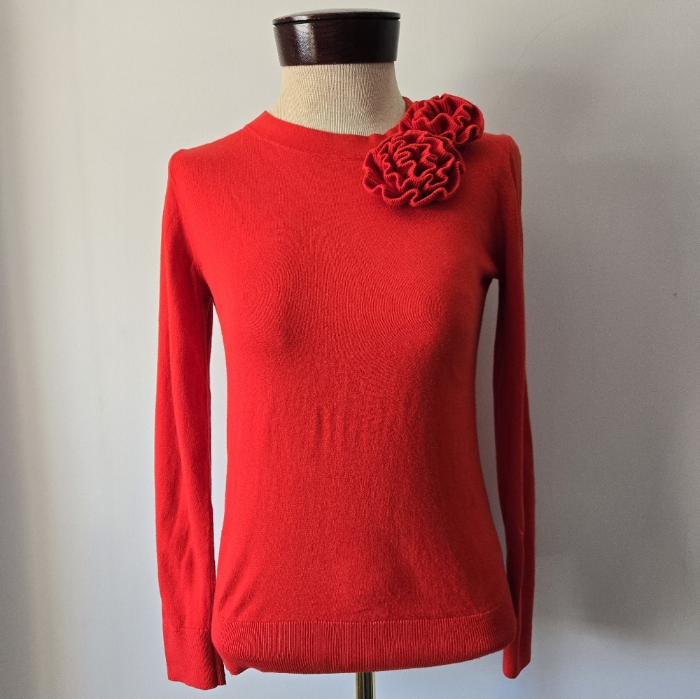 Kate Spade Live Colorfully Red Sweater with Flowers. Size XS